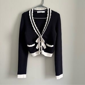 Self Portrait Preppy Bow Knit Cardigan Navy
